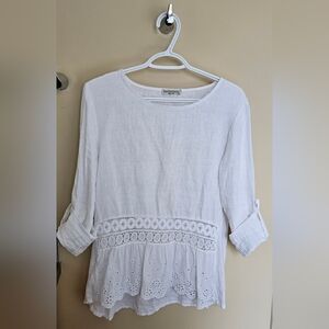 White Linen Blouse with Precious Details